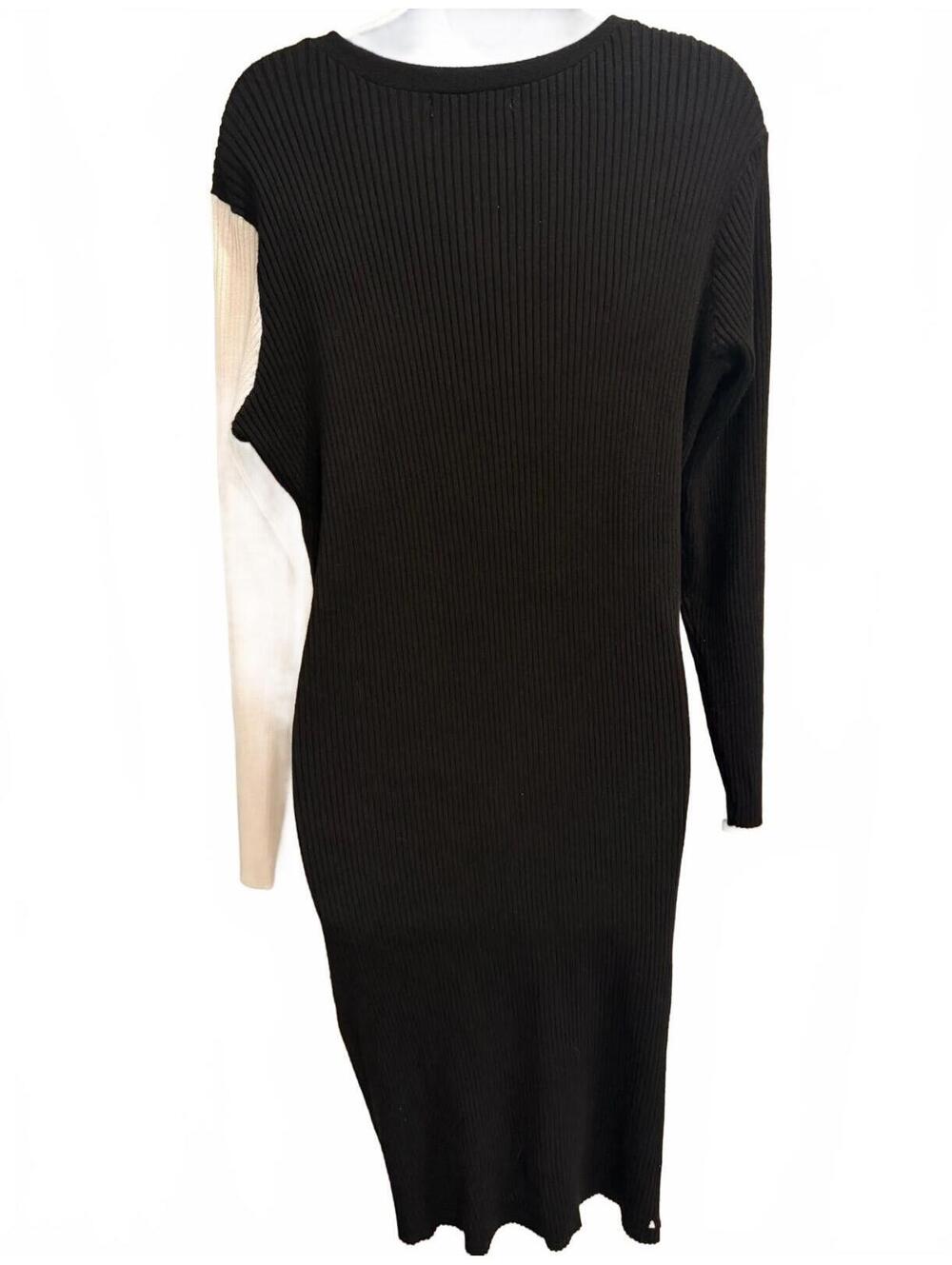Two-Tone Ribbed Knit Button-Front Midi Sweater Dress - Picture 2 of 2